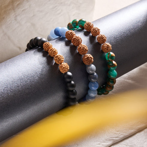 Gourou | Agate noire mate x Rudraksha | Bracelet Mala